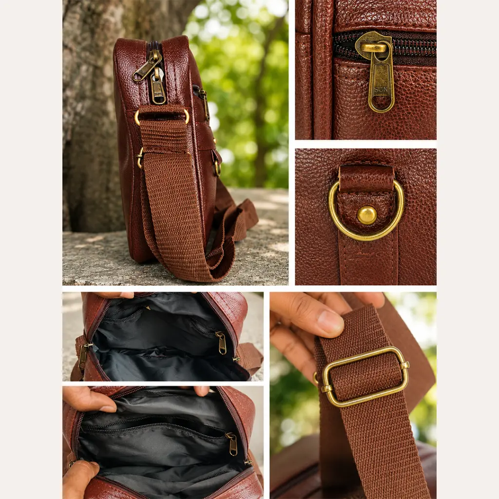 Multipurpose PU Leather Unisex Crossbody Shoulder Sling Bag with Adjustable Strap Dark Brown 4.webp