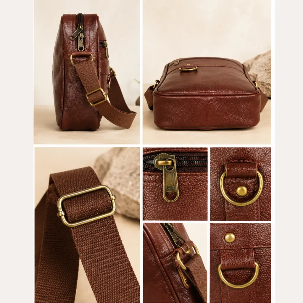 Multipurpose PU Leather Unisex Crossbody Shoulder Sling Bag with Adjustable Strap Dark Brown 3.webp