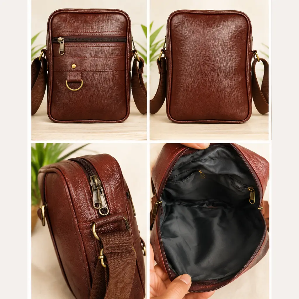 Multipurpose PU Leather Unisex Crossbody Shoulder Sling Bag with Adjustable Strap Dark Brown 2.webp