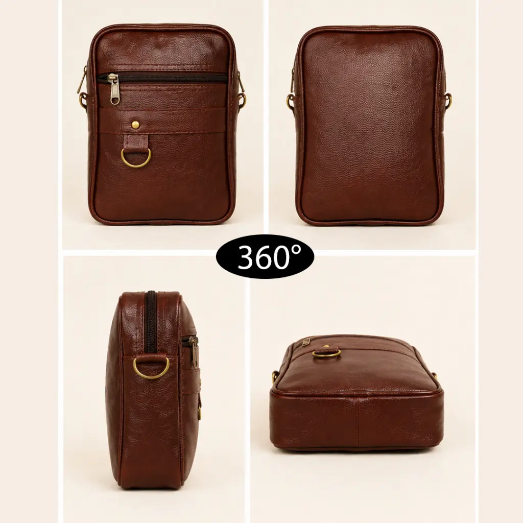 Multipurpose PU Leather Unisex Crossbody Shoulder Sling Bag with Adjustable Strap Dark Brown 5.webp