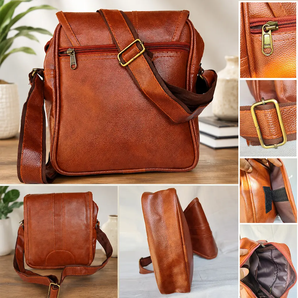 Trendy Unisex PU Leather Sling Bag Crossbody Messenger Bag for Men & Ladies.webp