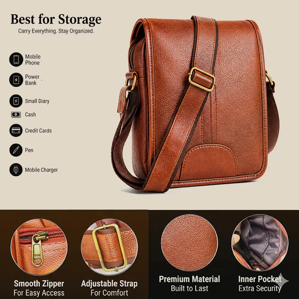 Trendy Unisex PU Leather Sling Bag Crossbody Messenger Bag for Men & Ladies 5.webp