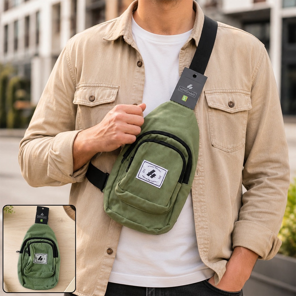 Multi Pocket Sling Crossbody Chest Bag Compact Canvas Bag