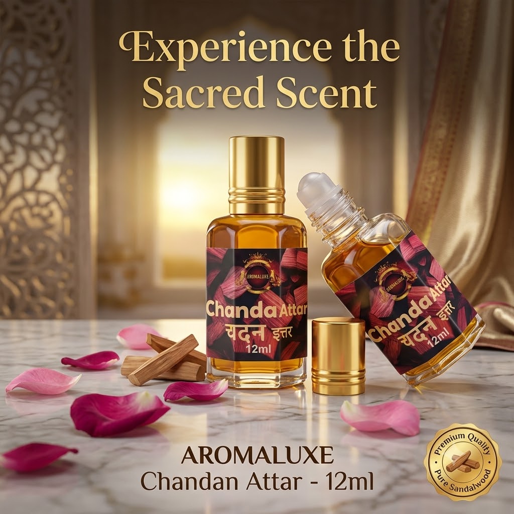 Chandan Attar 12ml | Long Lasting Non-Alcoholic Perfume Oil | Roll-On Perfume for Women & Men | Travel Friendly Attar for Pooja, Daily Use & Meditation