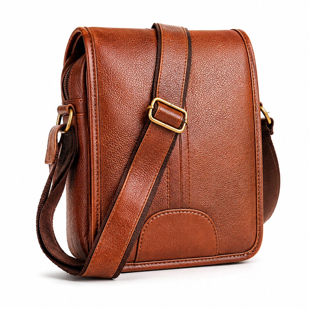 Trendy Unisex PU Leather Crossbody Messenger Bag (Tan)