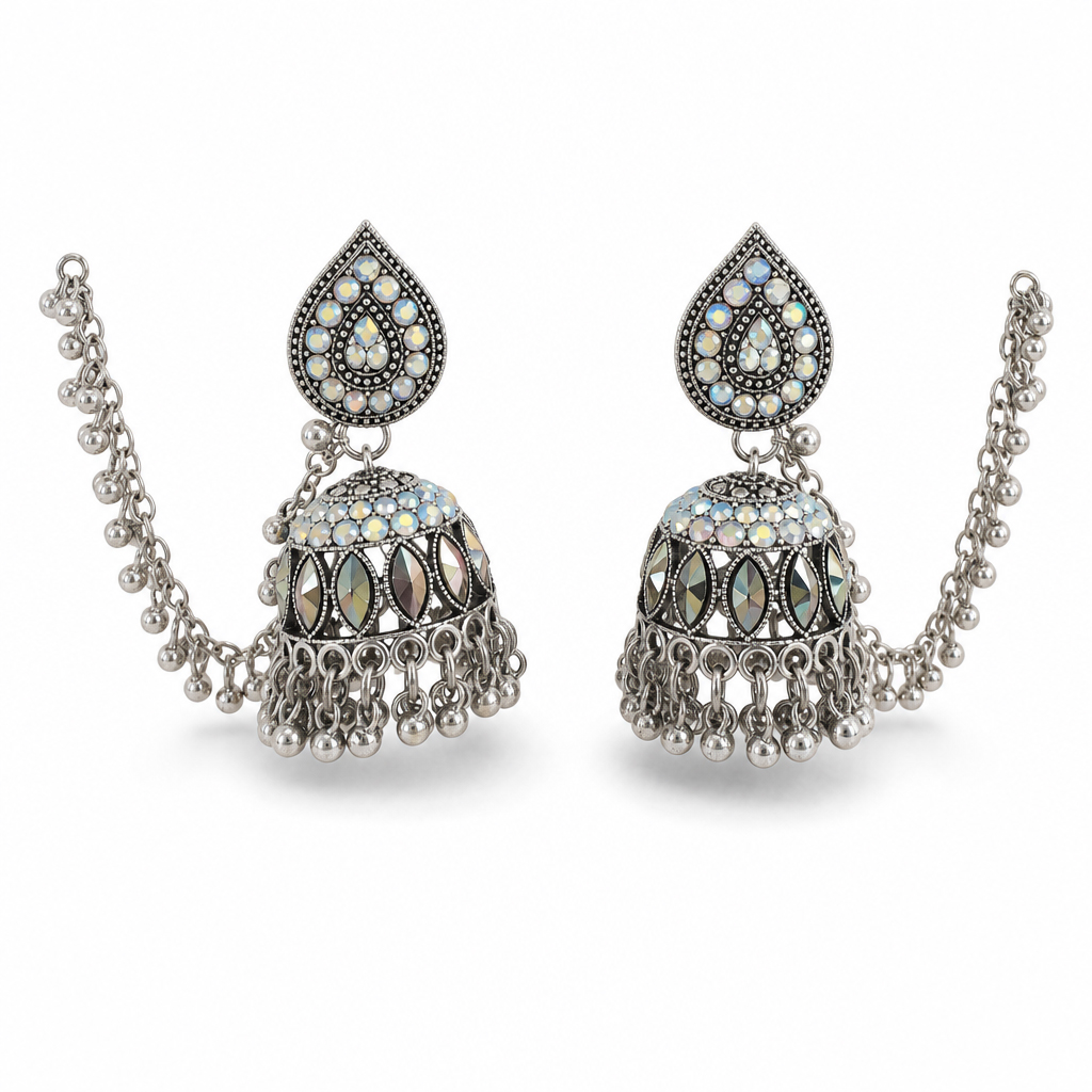 Oxidised Jhumka Earrings with Sahara Ear Chain