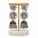 Oxidised Silver Jhumka Earrings with Floral Stud Brass, Glass, Silver, Stone Earring