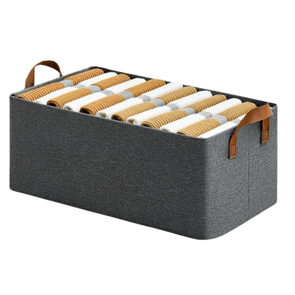 Wardrobe Organizer for Clothes with Metal Frame, Drawer Organizer, Rectangle Storage Baskets for Clothing Fabric Storage Box with Handles Shelf Basket for Storage Clothes Pants (Pack Of 3/ Grey)